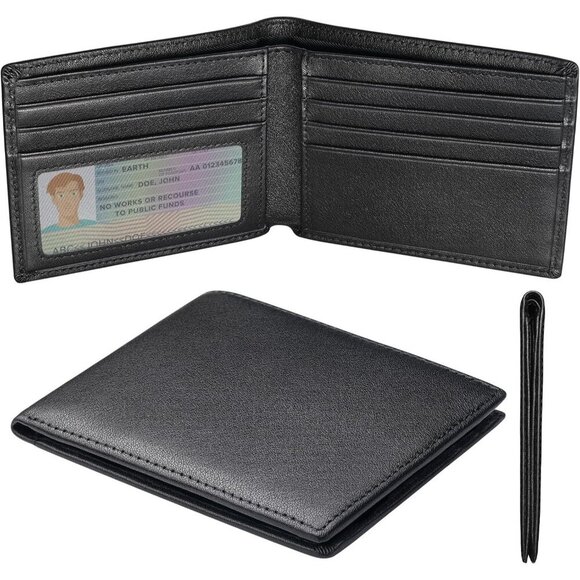 Amazon.com: BSMUWOT Genuine Leather Slim Wallet for Men  Men\'s Slim Bifold Wallet Credit Card Black Genuine Leather Blocking Designed